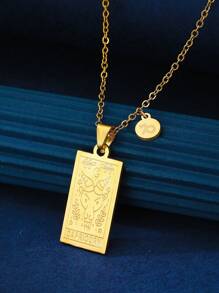 1個時尚簡約不銹鋼正方形12星座吊墜項鍊,適合女性日常佩戴 - 金黃色 - 查看 19