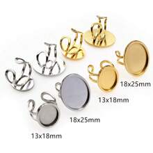 2入組圓形/橢圓形/正方形厚不銹鋼可調戒指托,蛋白石空底基座diy珠寶製作配件 - Thick Rings - 查看 3