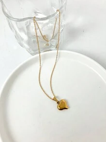 1pc Vintage Style Heart Shaped Pendant Necklace, Perfect For Women's Date, Party, Daily Commute Outfits - Yellow Gold - View 1