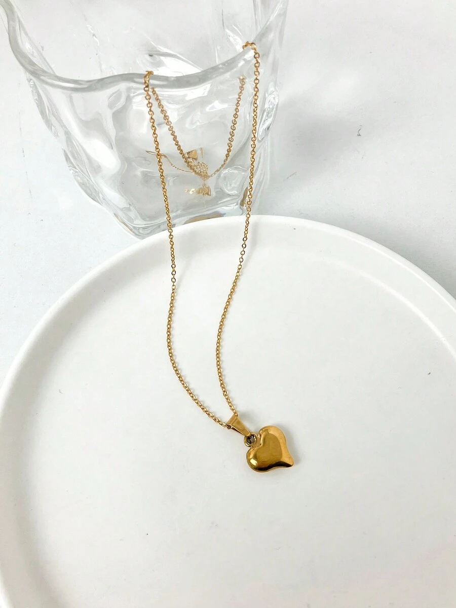 1pc Vintage Style Heart Shaped Pendant Necklace, Perfect For Women's Date, Party, Daily Commute Outfits - Yellow Gold - View 1