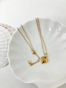 1pc Vintage Style Heart Shaped Pendant Necklace, Perfect For Women's Date, Party, Daily Commute Outfits - Yellow Gold - View 3