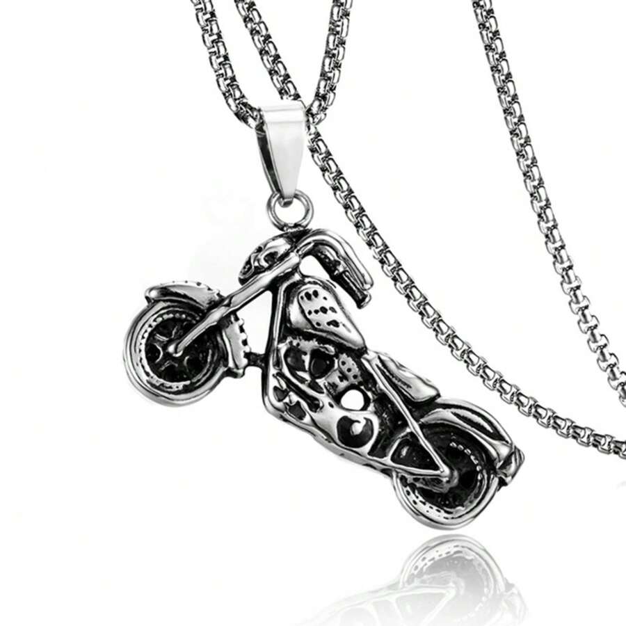 European And American Style Punk Street Personalized Fashionable Titanium Steel Motorcycle Shaped Pendant Necklace - Fashion Street Motorcycle Necklace - View 1