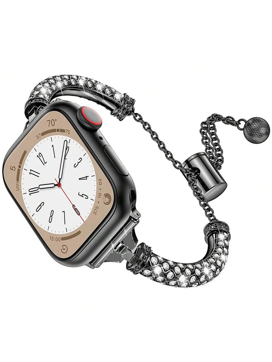 1入組女性手鍊手錶帶,鑲有鋯石,全新金屬鋯石手錶帶,可調節超/ Se/ 8/ 7/ 6/ 5/ 4/ 3/ 2/ 1 Apple手錶,適配38/ 40/ 41/ 42/ 44/ 45/ 49mm