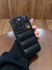 1pair Sun & Moon Patterned Black Couple Camera Lens Protection 3d Puff Jacket Design Phone Case, Compatible With Iphone (2pcs) - Multicolor - View 3