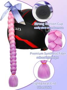 1入20吋粉色到淺紫色的頭盔馬尾辮,帶可拆卸吸盤和蝴蝶結機車頭盔馬尾髮尾裝飾,有多種顏色可選（不包括頭盔） - 彩色 - 查看 4