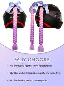 1入20吋粉色到淺紫色的頭盔馬尾辮,帶可拆卸吸盤和蝴蝶結機車頭盔馬尾髮尾裝飾,有多種顏色可選（不包括頭盔） - 彩色 - 查看 6