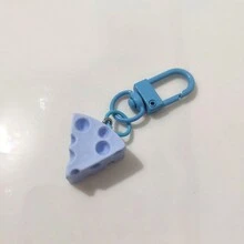 1pc Cute Cheese Keychain Pendant With Yellow Color Cheese Block, Sweet Girl's Simulation Food Toy, Backpack Accessory - Blue - View 1