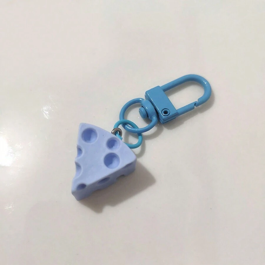 1pc Cute Cheese Keychain Pendant With Yellow Color Cheese Block, Sweet Girl's Simulation Food Toy, Backpack Accessory - Blue - View 1
