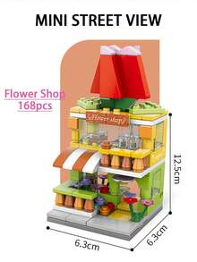 168pcs Flower Shop Theme Children Building Blocks Set Mini Simulation City Street Scene Small Particle Model, Handheld Puzzle Toy, Gift For Boys And Girls - Orange - View 1