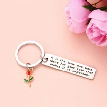 1入女士啟發式禮物新款不鏽鋼玫瑰長鑰匙扣,時間是你可以送給朋友和姐妹的禮物鑰匙扣吊飾 - 銀色 - 查看 3