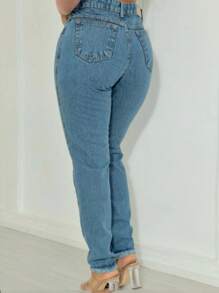 Women Jeans - 中等水洗藍 - 查看 4