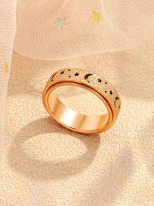 1枚緩解壓力星月形空心高拋光不鏽鋼玫瑰金色旋轉戒指,適合女性和男性日常佩戴、情人節、嘉年華禮物 - 玫瑰金 - 查看 5