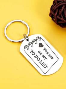 1入不分男女用不銹鋼鑰匙扣,刻有「你在我的要做清單上」的話語,情侶情人節禮物 - 銀色 - 查看 5
