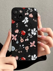 1入黑色啞面花卉全印刷手機殼，帶有透明啞感和攝像頭保護器，適用於 iPhone 15pro Max/Xr/7plus/Se/11 和三星，手機殼適合 iPhone14/15pro Max，冬季 - 彩色 - 查看 3