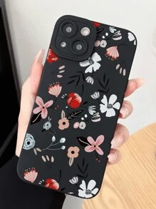 1入黑色啞面花卉全印刷手機殼，帶有透明啞感和攝像頭保護器，適用於 iPhone 15pro Max/Xr/7plus/Se/11 和三星，手機殼適合 iPhone14/15pro Max，冬季 - 彩色 - 查看 1