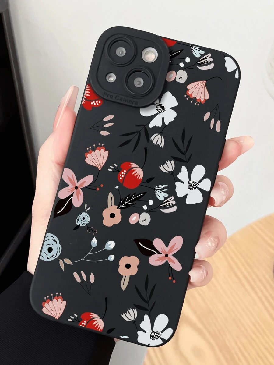 1入黑色啞面花卉全印刷手機殼，帶有透明啞感和攝像頭保護器，適用於 iPhone 15pro Max/Xr/7plus/Se/11 和三星，手機殼適合 iPhone14/15pro Max，冬季 - 彩色 - 查看 1