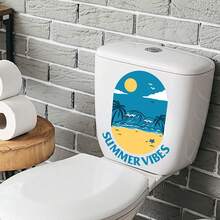 1pc Cartoon Summer Beach Palm Tree Toilet Sticker - Multicolor - View 6