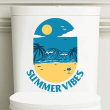 1pc Cartoon Summer Beach Palm Tree Toilet Sticker - Multicolor - View 1