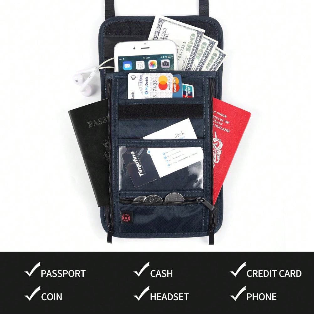 Sac Tour De Cou RFID – Porte-Passeport Cache Col Invisible Homme/Femme/Enfant, Anti-Vol Numérique, Idéal Voyage & Festival – Noir