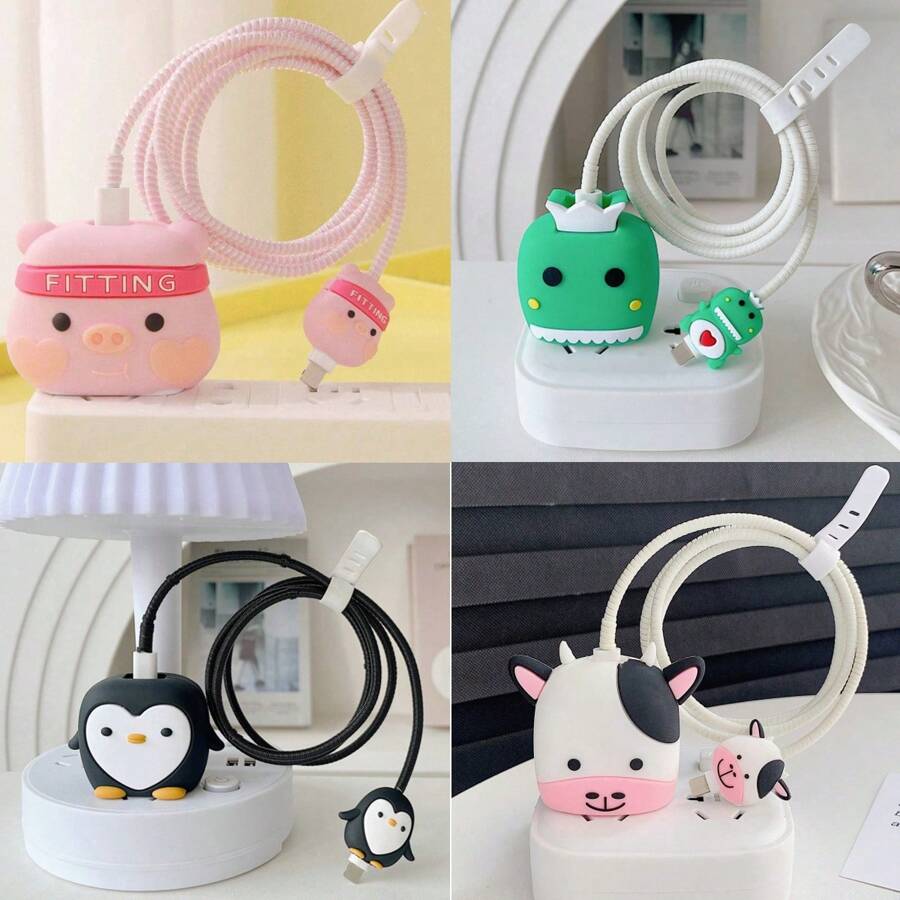 4入組20W充電器保護套裝（1.4米螺旋電纜+1入充電頭保護套+1入充電插頭保護套+1入電纜扎帶）