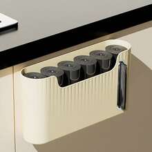 1pc Kitchen Garbage Bag Wall-Mounted Plastic Bag Storage Box & Holder - White - View 1