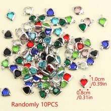 SWEET BELL 10pcs Random Color Stainless Steel Metal Charm Heart Shaped Glass Rhinestone Pendant For Jewelry Making, Diy Accessory-2 - Multicolor - View 2