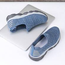 男士滑入式透氣舒適布料休閒鞋,圓頭低幫厚底運動步行鞋,休閒鞋