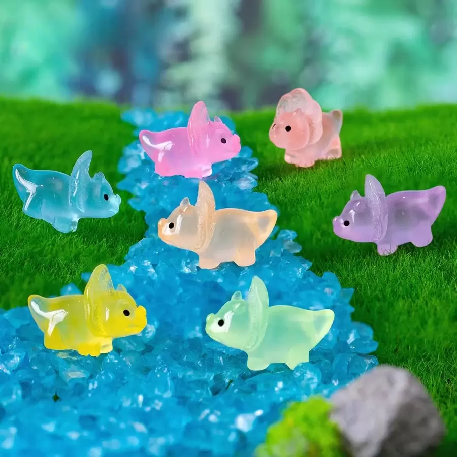 小型景觀夜光恐龍擺件樹脂工藝品,花園種植青苔裝飾三角形龍diy動物禮品獎品小禮物混合包,無重複設計,平均包含恐龍