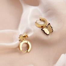 1對豪華獨特的不銹鋼真空電鍍18k金蝴蝶項鍊耳環,適合女性日常佩戴 - 金黃色 - 查看 2