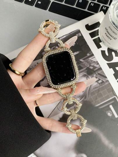 1pc Women's Rhinestone Encrusted Metal Band Compatible With 38/40/41/44/45/49/42/46mm Series 11/SE3/Ultra3/Ultra/SE/SE2/10/9/8/7/6/5/4/3/2/1