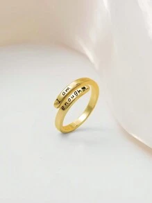 1個復古極簡英文短語“我很夠了”開口可調式裝飾戒指,是女性日常佩戴的完美禮物 - 金色 - 查看 5