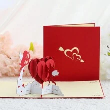 1pc Valentine's Day Diorama Card, Creative Cupid Heart Shaped 3d Card, Love Greeting Card For Couples - Multicolor - View 1