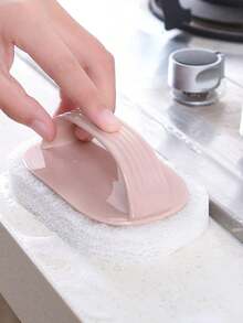 1pc Handle Cleaning Brush For Bathroom Tile Cleaning, Kitchen Pot Washing, Magic Sponge Cleaning For Bathtub - Green - View 4