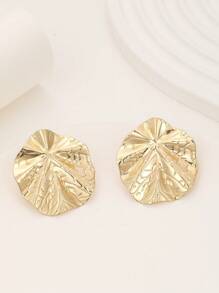 1 Par De Aretes Con Forma De Hoja Dorada Para Mujer - Plateado - Ver 4