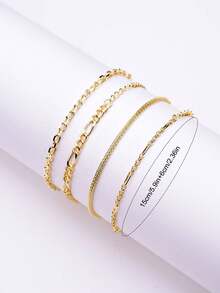 4入組時尚簡約設計鍍金銅鍊手鍊,適合日常佩戴 - 細鏈條款 - 查看 3