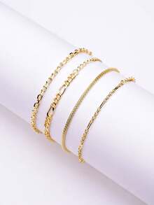 4入組時尚簡約設計鍍金銅鍊手鍊,適合日常佩戴 - 細鏈條款 - 查看 1