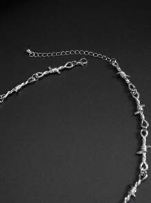 1pc Fashionable Punk Star Pendant Twist Chain Necklace For Men, Daily/Party Wear - Silver - View 5