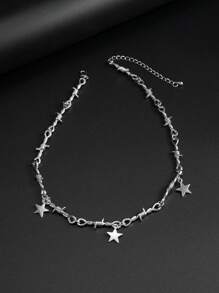 1pc Fashionable Punk Star Pendant Twist Chain Necklace For Men, Daily/Party Wear - Silver - View 2