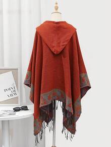 女士葉子印花披肩,拍照神器,適用於春夏秋冬的萬能披肩 - 橘色 - 查看 8