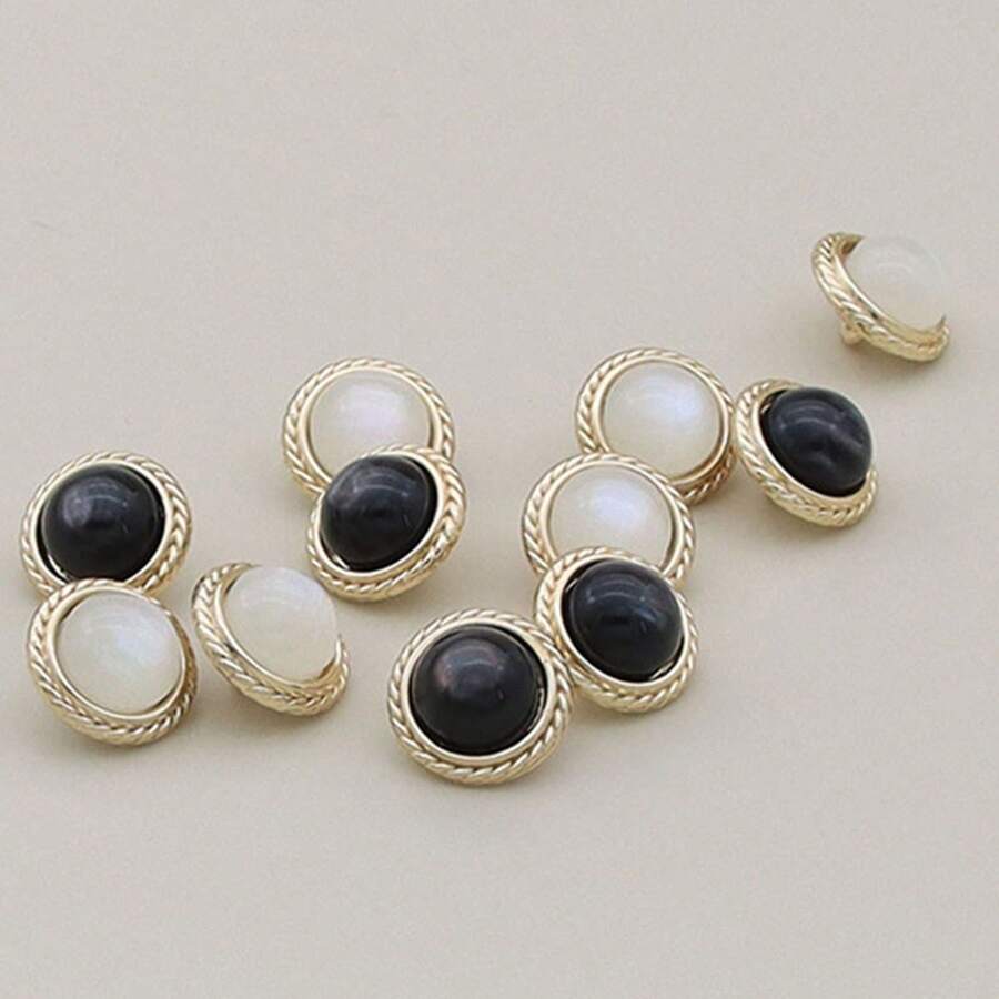 10入組復古金屬釦扣手工製作服飾配件黑白襯衫毛衣釦子工藝diy服飾裝飾縫針裝飾圓形釦子1.2cm / 0.47in - 黑色 - 查看 1