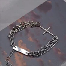 Hip Hop Style Fallen Star Metal Bar Charms Chain Bracelet For Men - Silver - View 4