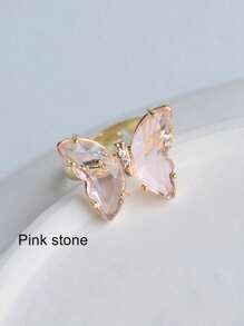 MECYLIFE 1 pieza Anillo ajustable de cristal de colores y mariposa con rhinestones, adecuado para mujeres