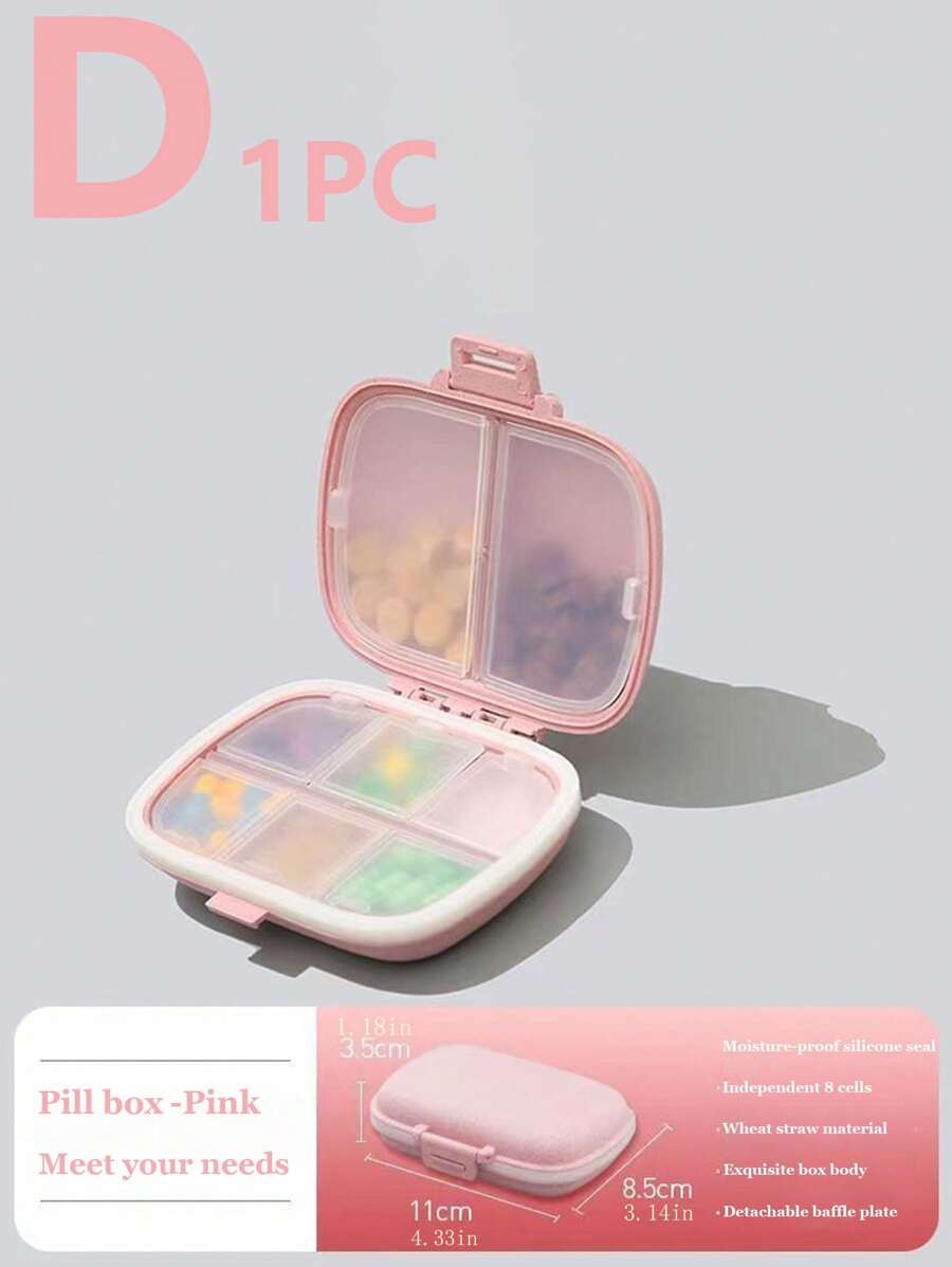 1個旅行便攜式藥盒,可容納8種藥物和維生素,適合放在口袋或手提包中,安全存儲每日用量 - 粉色 - 查看 1