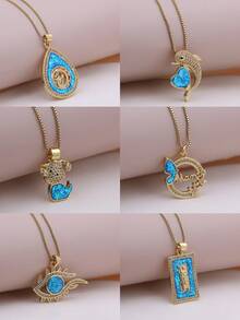 2023 New Design Luxury Plated Gold Cubic Zirconia Sparkling Butterfly Dog Eyes Moon Virgin Pendant Necklace Women Fashion  Jewelry - Blue - View 12