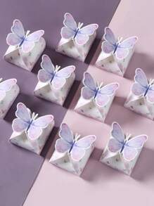 12pcs Purple Butterfly Shaped Mini Candy Box, Birthday Wedding Holiday Party Gift Packaging Supplies Gift Box - Purple - View 2