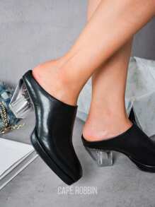Women's  Micro Platform Lug Sole Mid Block Heels - Platform, Lug Square Toe Clear, Cloth Mule Mid Heel For Every Day Wear - màu đen - Xem 1