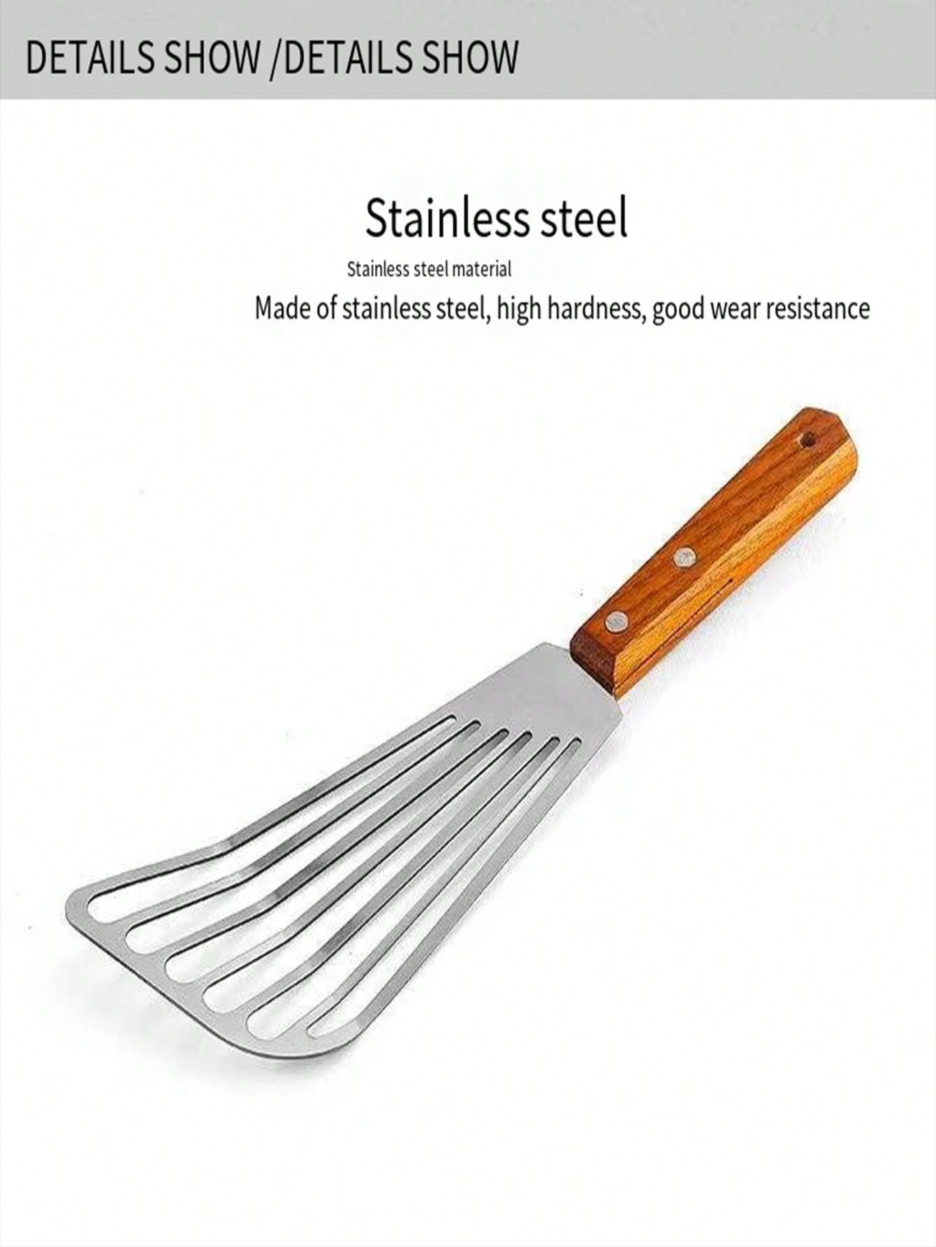 Stainless Steel NonStick Pan Turner With Wooden Handle For Frying