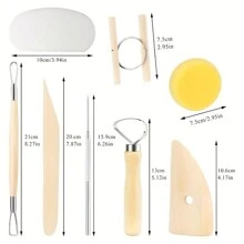 13pcs Ceramic Tools Set For Sculpting & Carving Clay, Includes Knife, Scraper, Sponge, Needle, Hole Cutter, Clay Shaper - Beige - View 3
