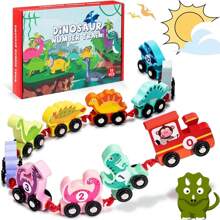 木製恐龍火車玩具套裝,適合3-5歲兒童使用,1-2-4歲幼兒玩具車,2-3-4歲幼兒玩具蒙特梭利玩具,聖誕、生日或節日送給男孩、女孩、小朋友的禮物 - 恐龍 - 查看 1