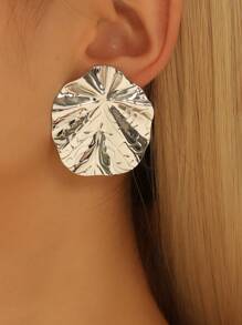 1 Par De Aretes Con Forma De Hoja Dorada Para Mujer - Plateado - Ver 6